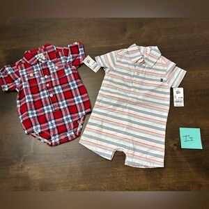 9-12 month NWT OshKosh B'gosh Red Plaid and Striped Bodysuits
